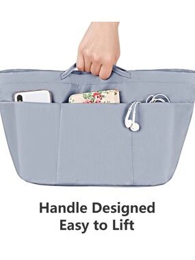 Bag Organizer Insert Tote Purse 12 Pockets Water Resistant Nylon Blue Gray NWT